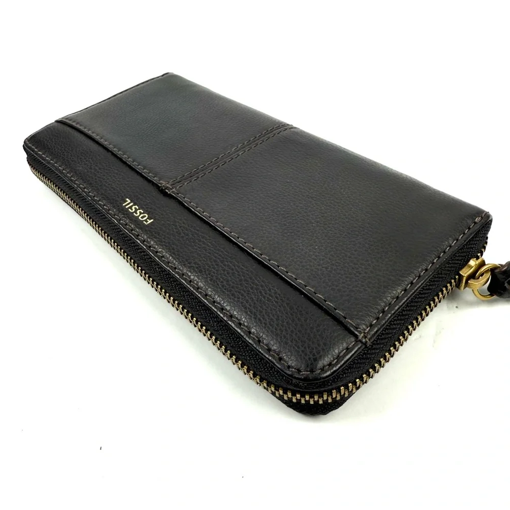 Fossil Tara‎ Wallet Black Leather Zip Around Clutch Accordion Organizer